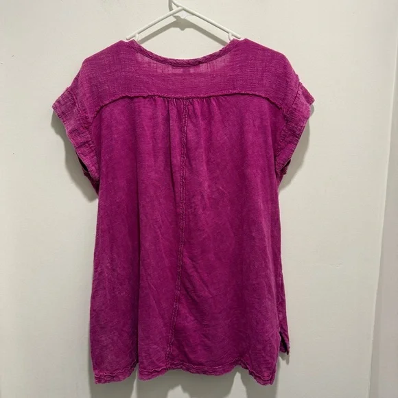 Anthropologie Eri Ali Julie Short Sleeve Henley Tunic Top Size S In Fucshia - Picture 3 of 8